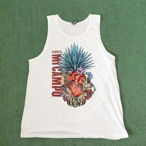 Mi Campo Tequila Graphic Design Logo Colorful White Tank Top Sz XL